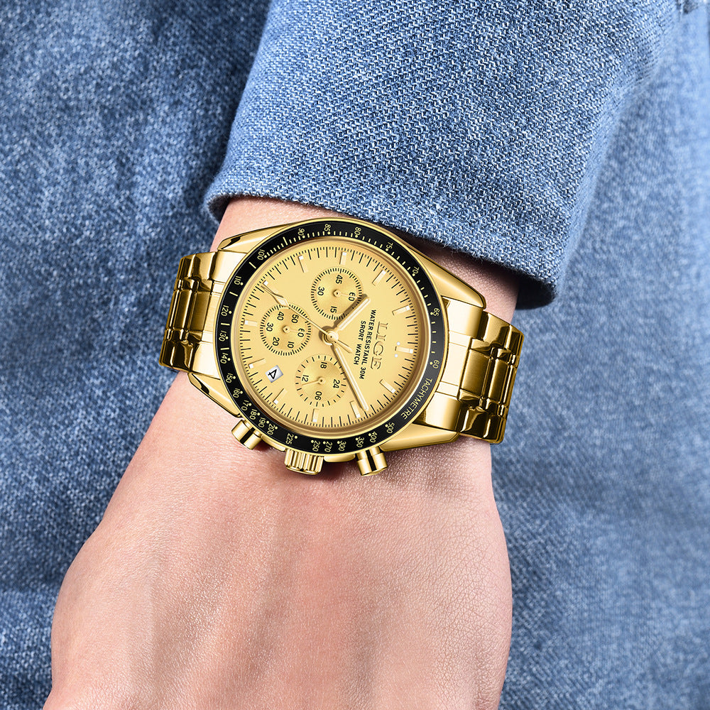 Hommes Multifonctionnel Imperméable Calendrier Lumineux Quartz Montre