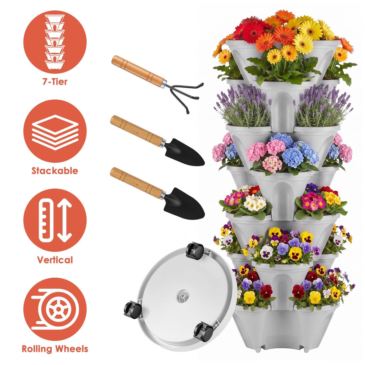 7 Planter vertical empilable de niveau avec roues Planter tour fraise Saving Garden