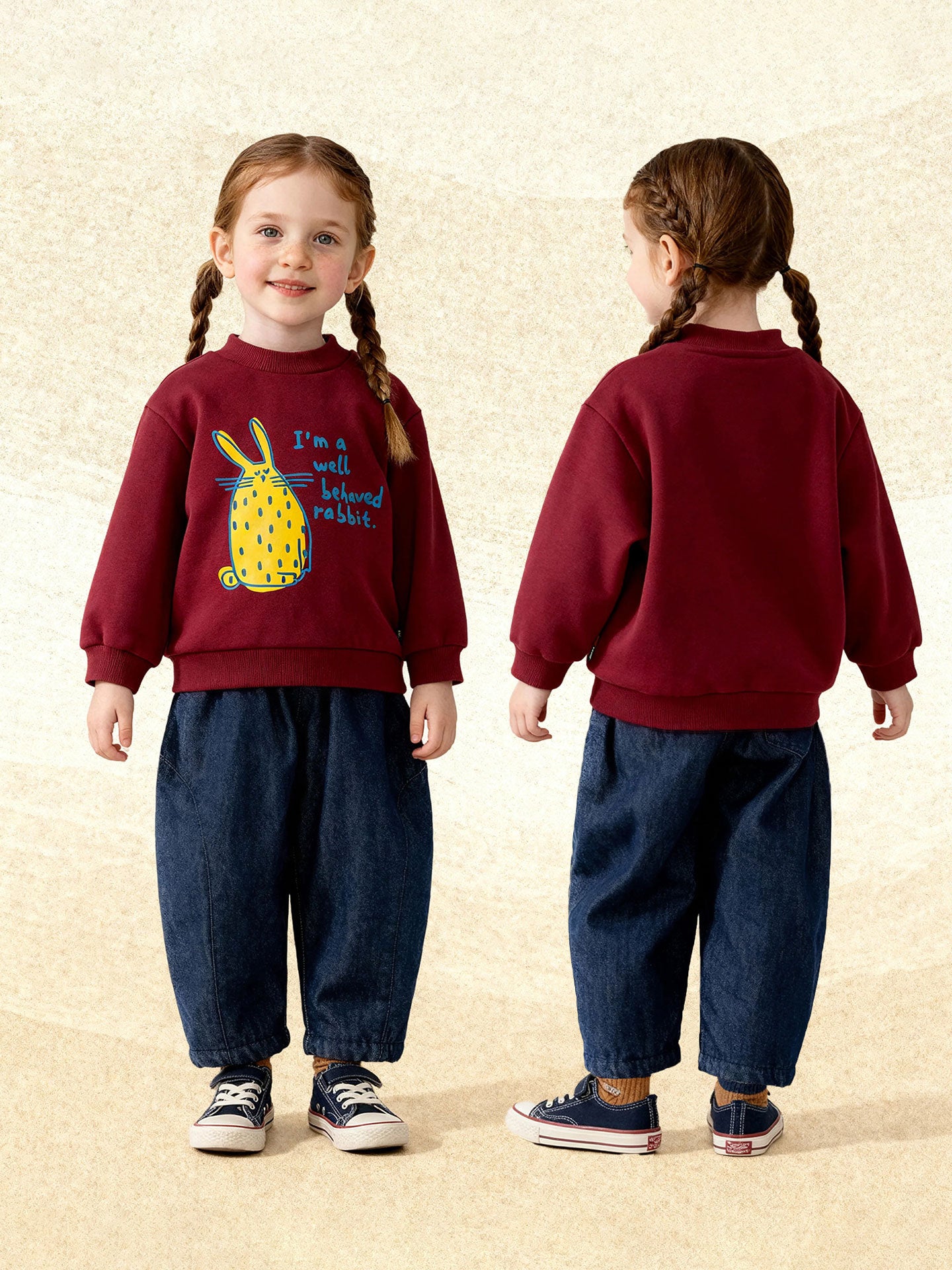 Jeans denim polyvalents de couleur unie pour les petites filles