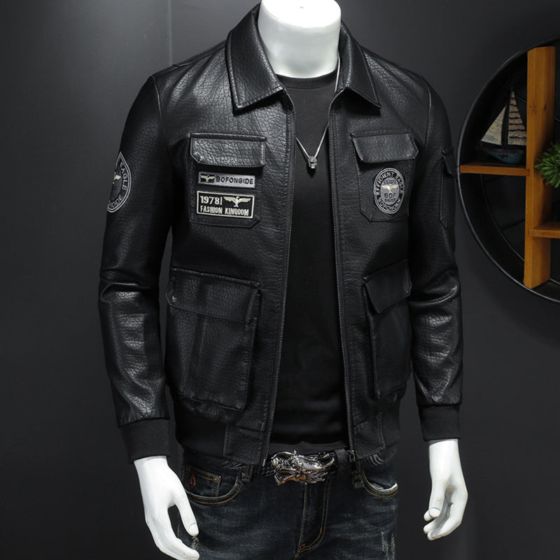 L'automne et l'hiver manteau hommes Casual vêtements en cuir mince Fit