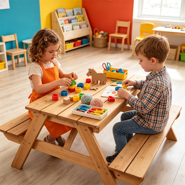 3-en-1 Table de pique-nique pour enfants avec parapluie réglable
