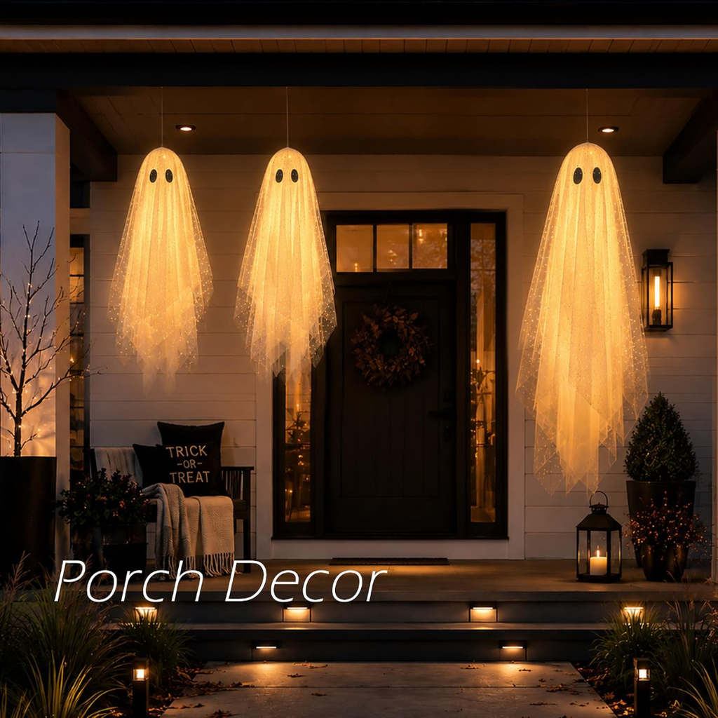 3 Pcs Halloween Decorations Outdoor Indoor Hanging Ghost Decor with Light