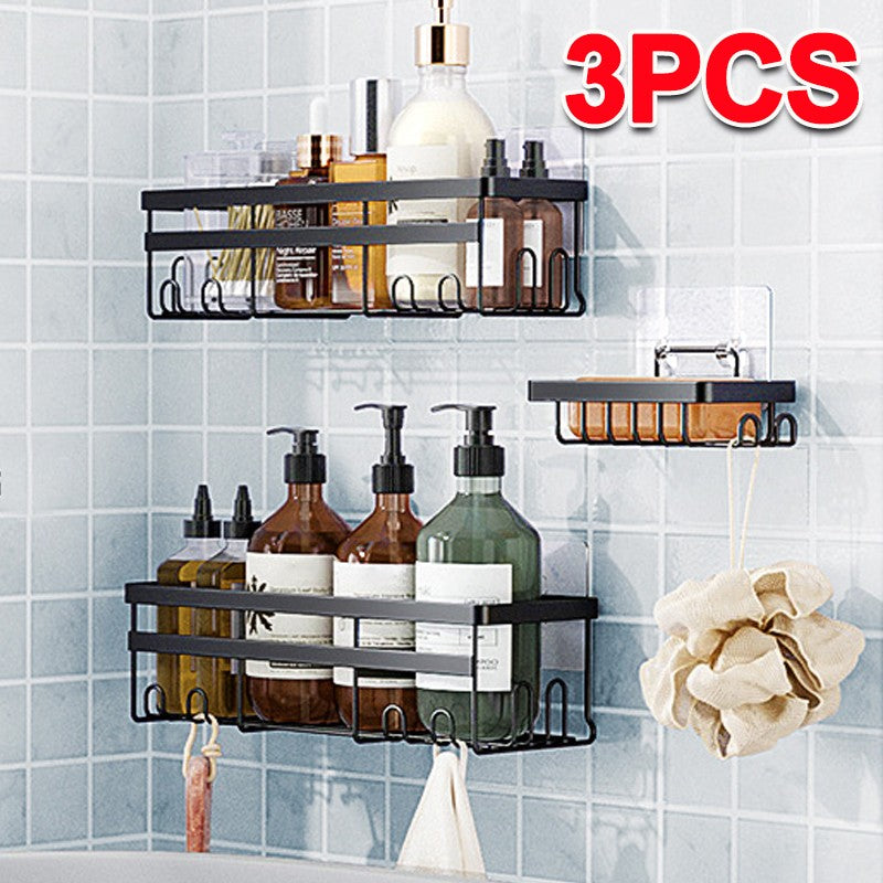 3x Salle de bain auto-adhésive Douche Caddy Étagère Rangement Acier inoxydable noir