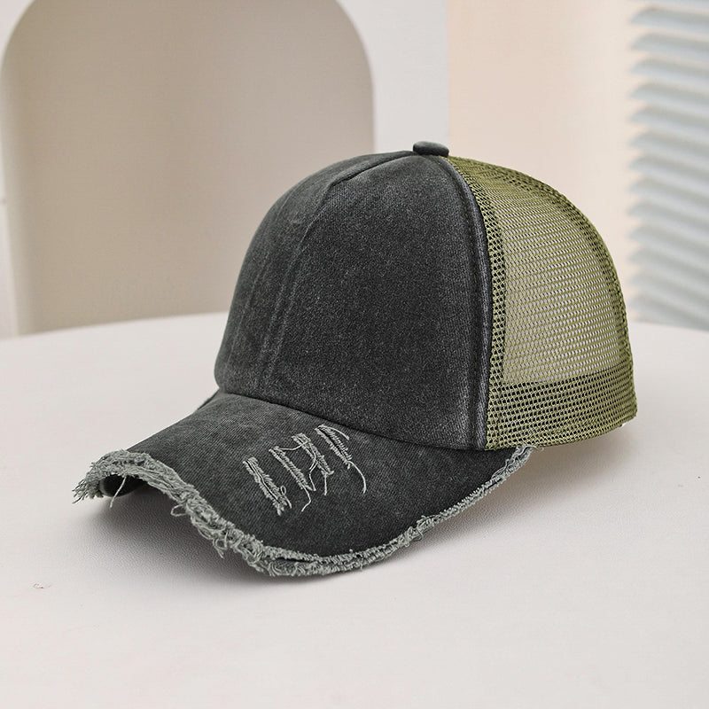 Hommes et femmes style large trou rembourré bord éponge lavé Top Patchwork Mesh Trucker Cap