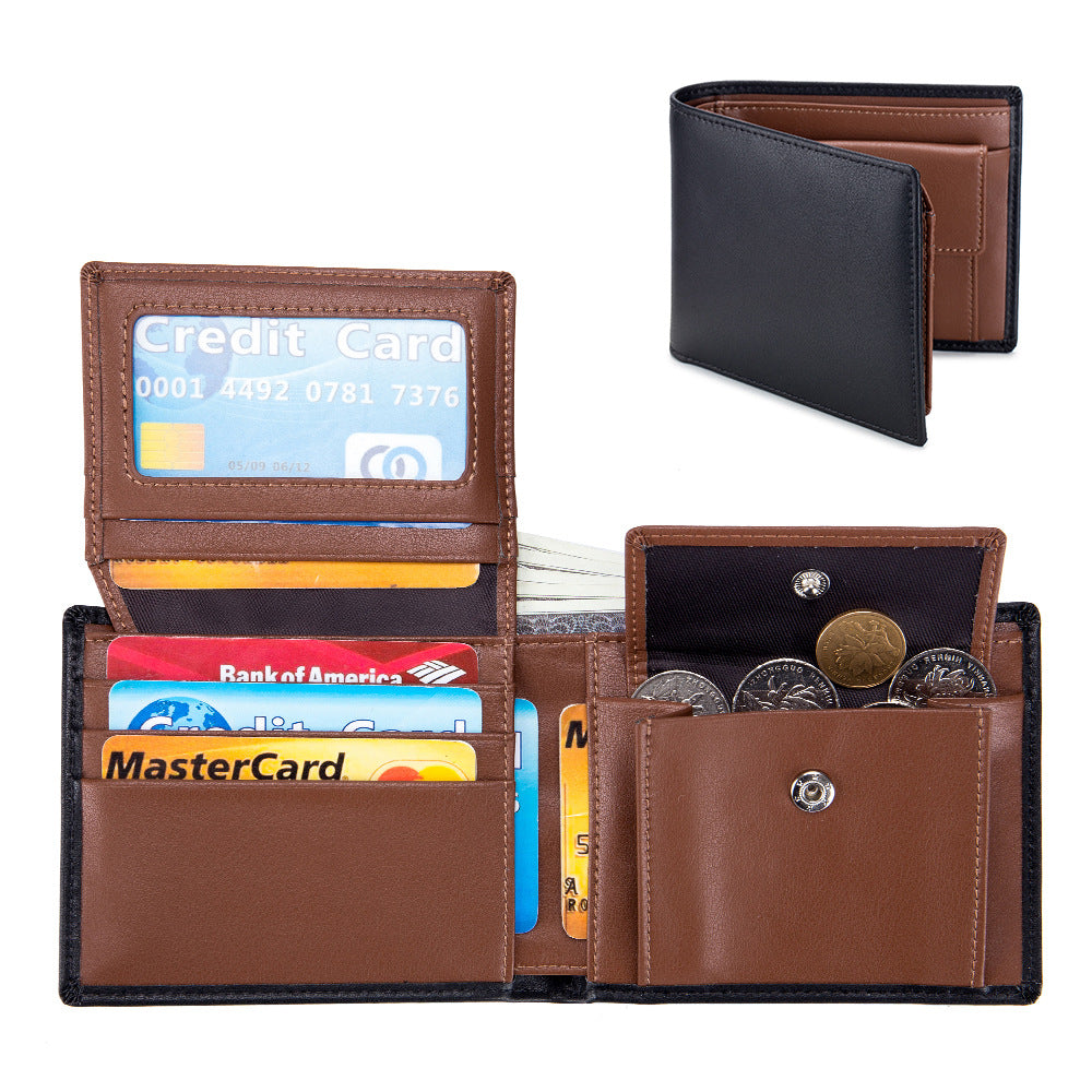 Soft Cowhide Trifold Wallet Homme multifonctionnel
