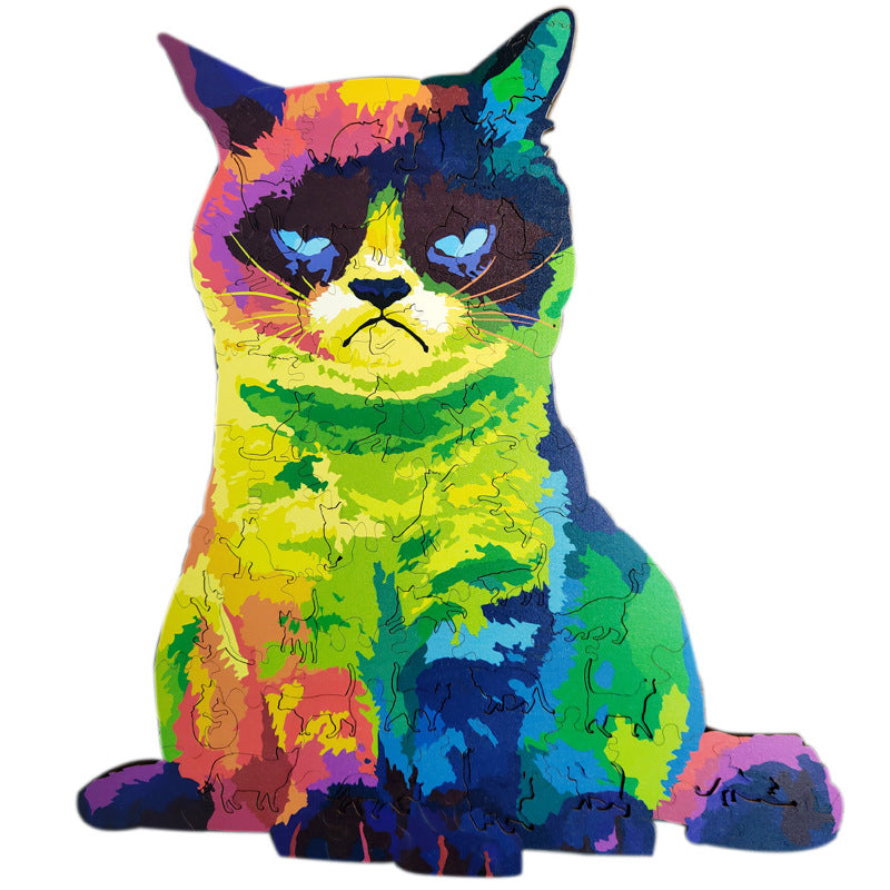 Irrégulier Chat arc-en-ciel Inconfortable Chat bois Puzzle Conseil Jouet de développement de l'intelligence