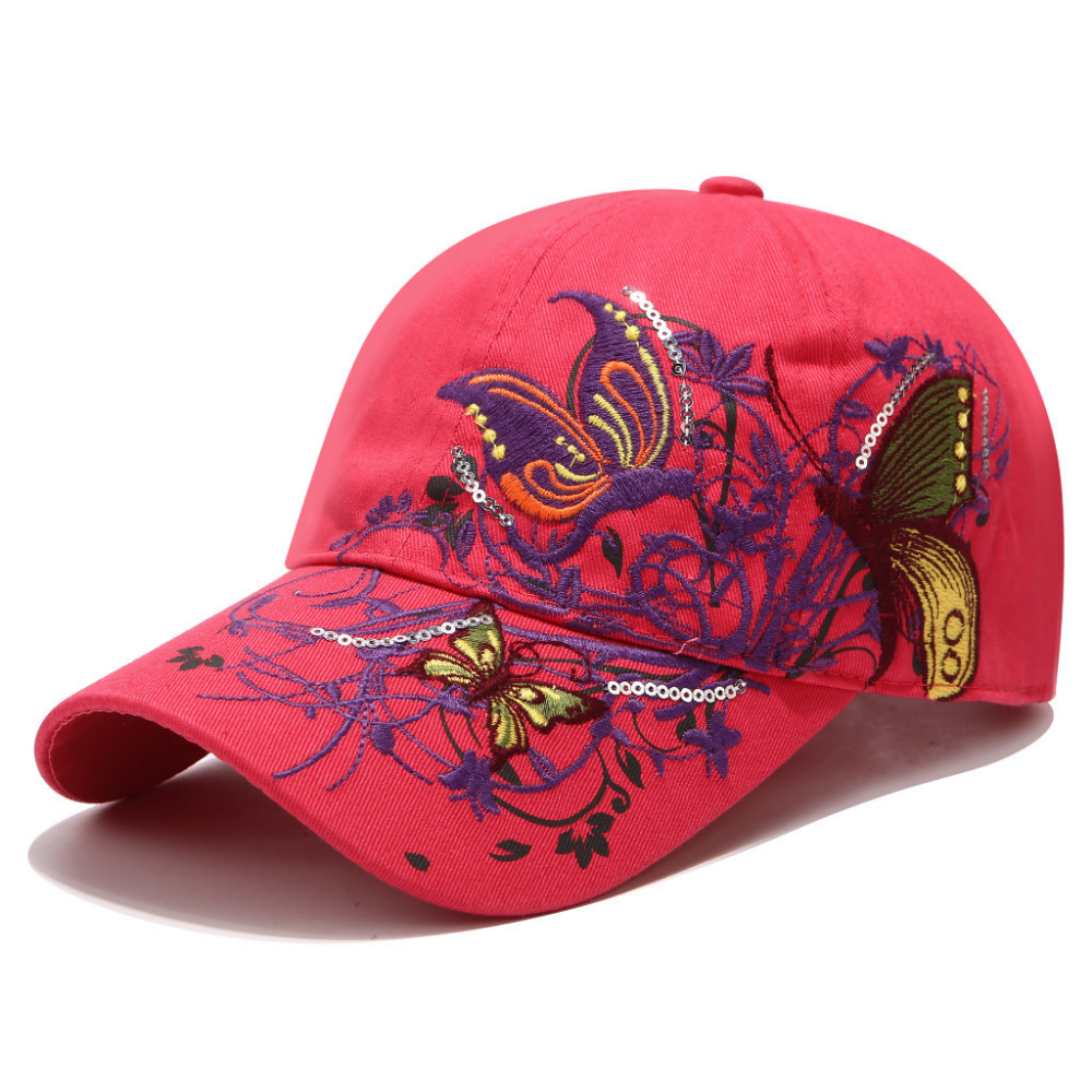 Été femmes broderie fleur et papillon sequin mode tendance chapeau de soleil pour plein air O