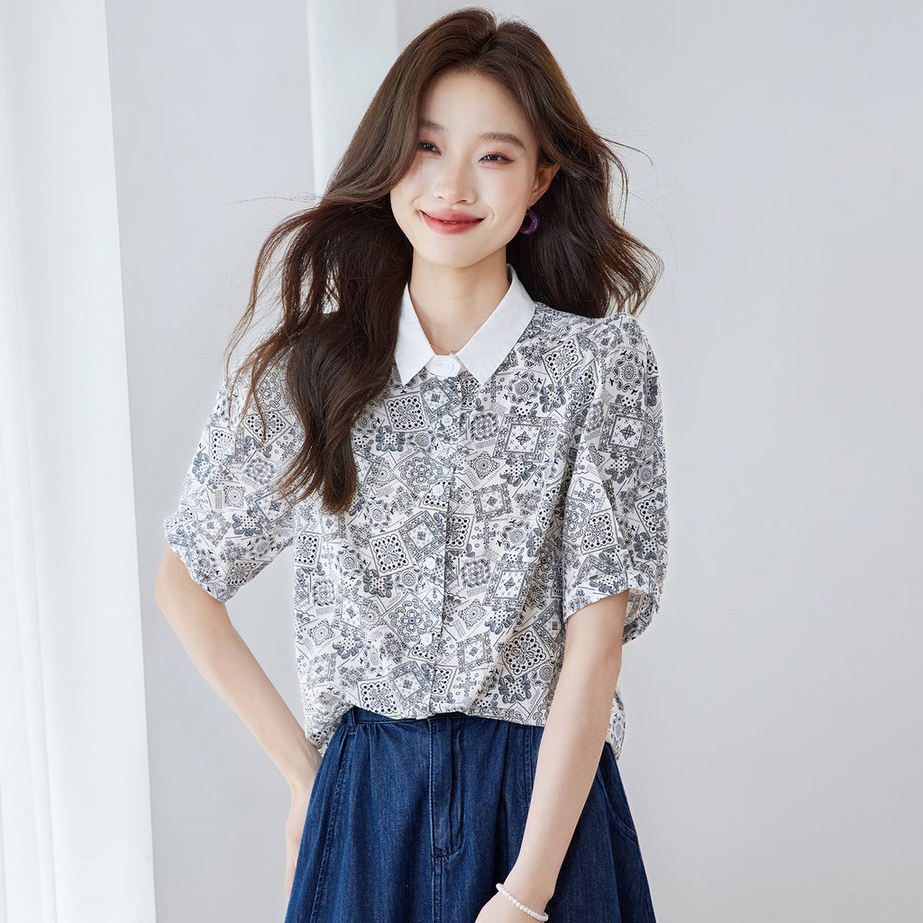 Women's Short Sleeve Patchwork Blouse