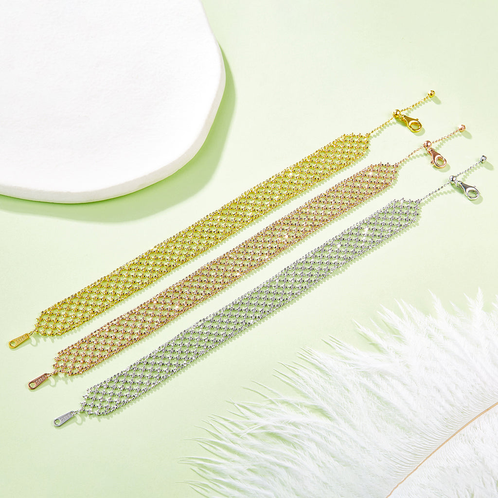S925 Argent Sterling Hollow Mesh Bracelet pour femmes