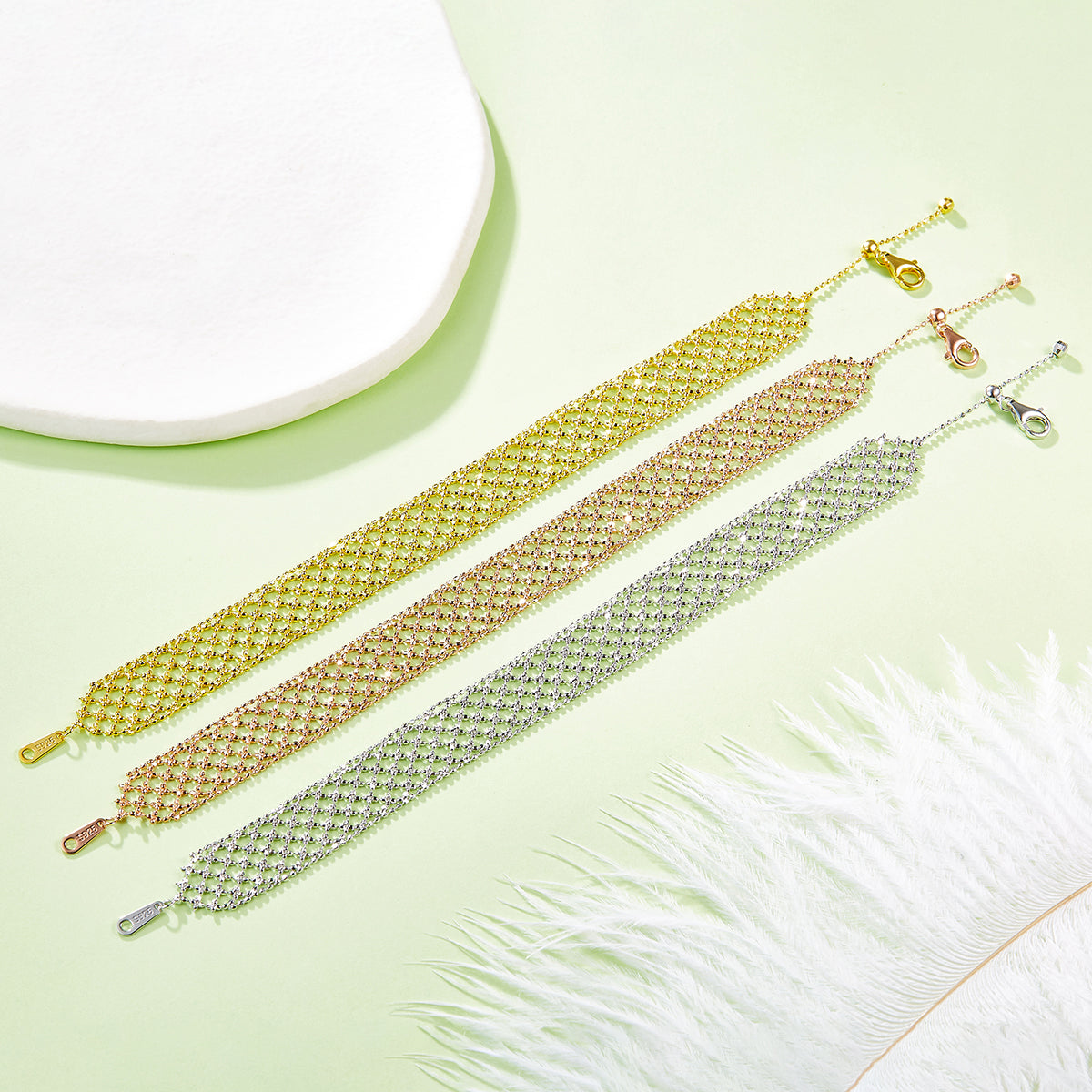 S925 Argent Sterling Hollow Mesh Bracelet pour femmes