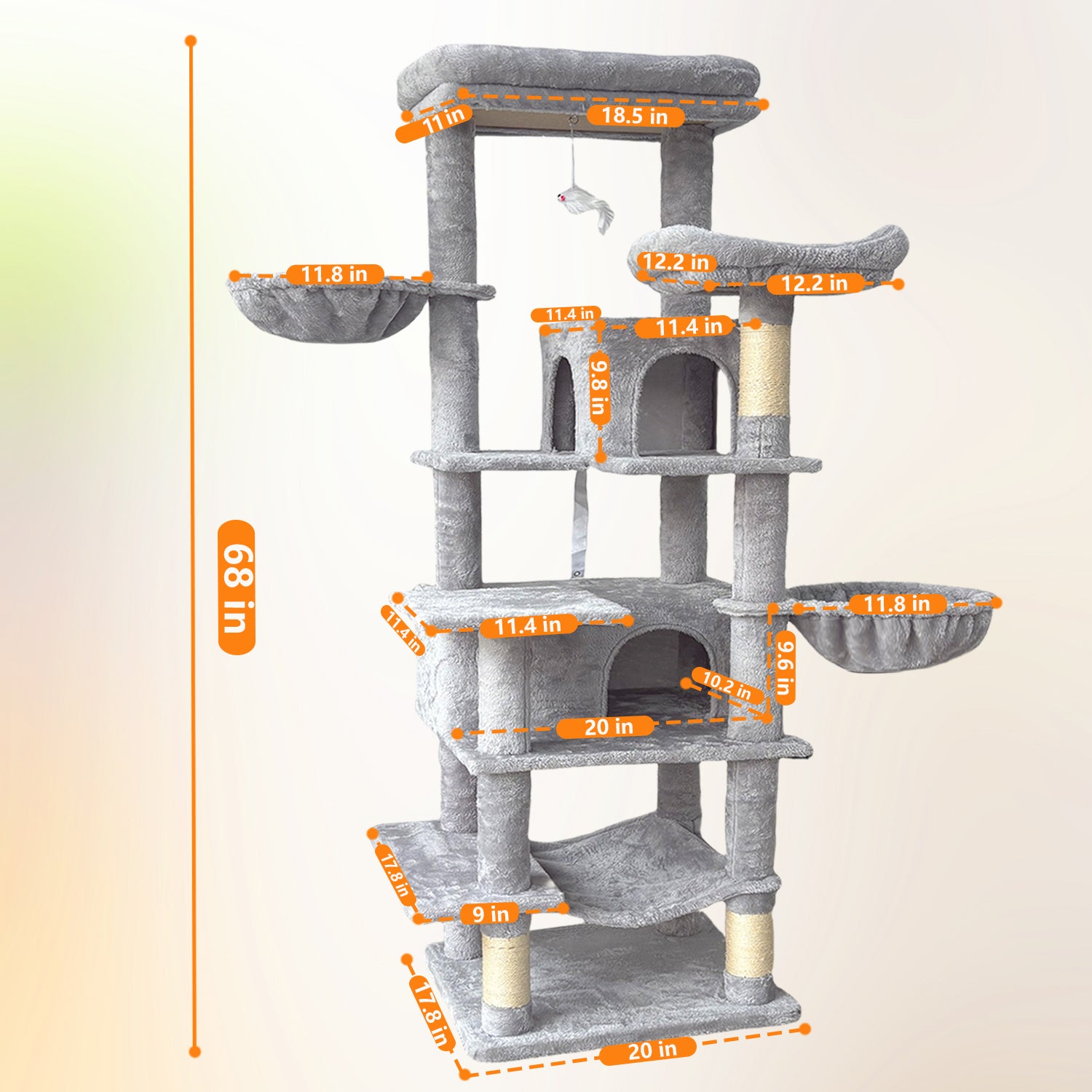 68in Grand arbre de chat vert multi-niveaux avec hamacs