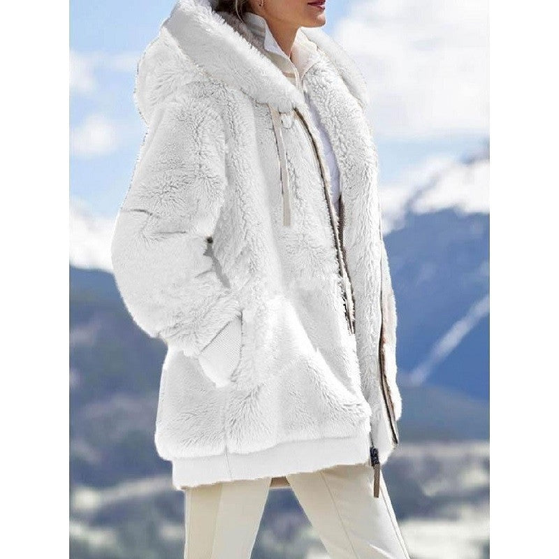 Amazon Vente Automne et Hiver Étui en peluche Zipper Veste à capuche pour femmes