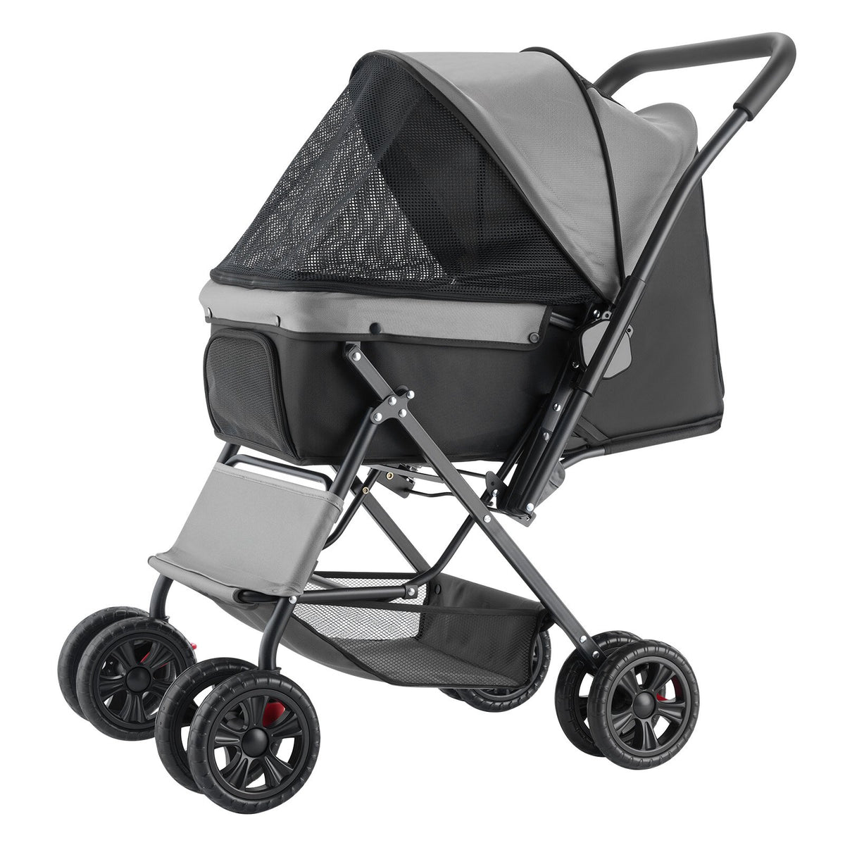 Poussette pour chien pliable 4 roues Poussette pour chien de voyage Poignée réversible jusqu'à 44lbs