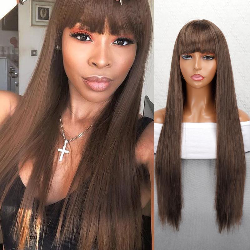 Célébrité nette Femelle Long Cheveux Air Bangs Noir Long Droit Naturel Européen Et américain