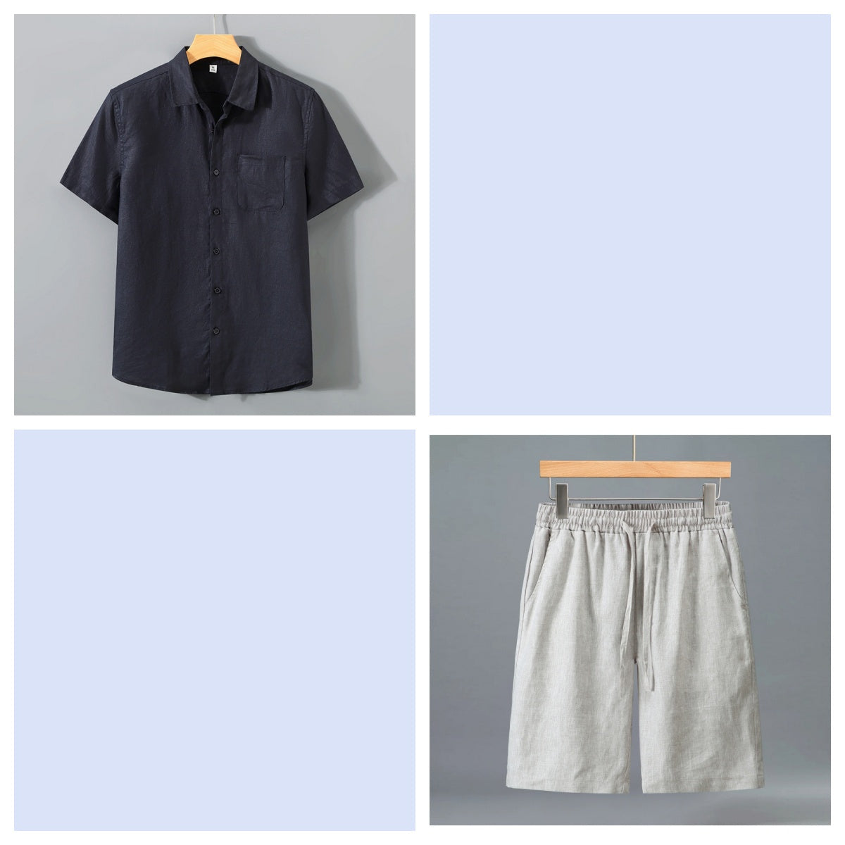 Short en lin pur pour homme et ensemble de chemises à manches courtes - Outfi léger décontracté d'été