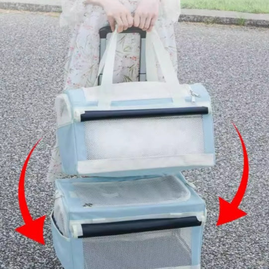 Multi Pet Carrier Double Decker 4 roues Chariot pour chats et petits chiens Détachable Carrier