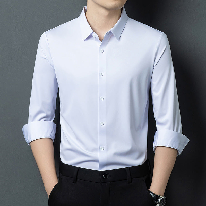 Chemise Homme manches longues Printemps Automne mince Affaires Casual Couleur solide Polyester Chemise Loo