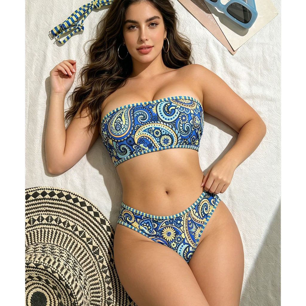 Ensemble de Bikini Bandeau imprimé Paisley pour femmes