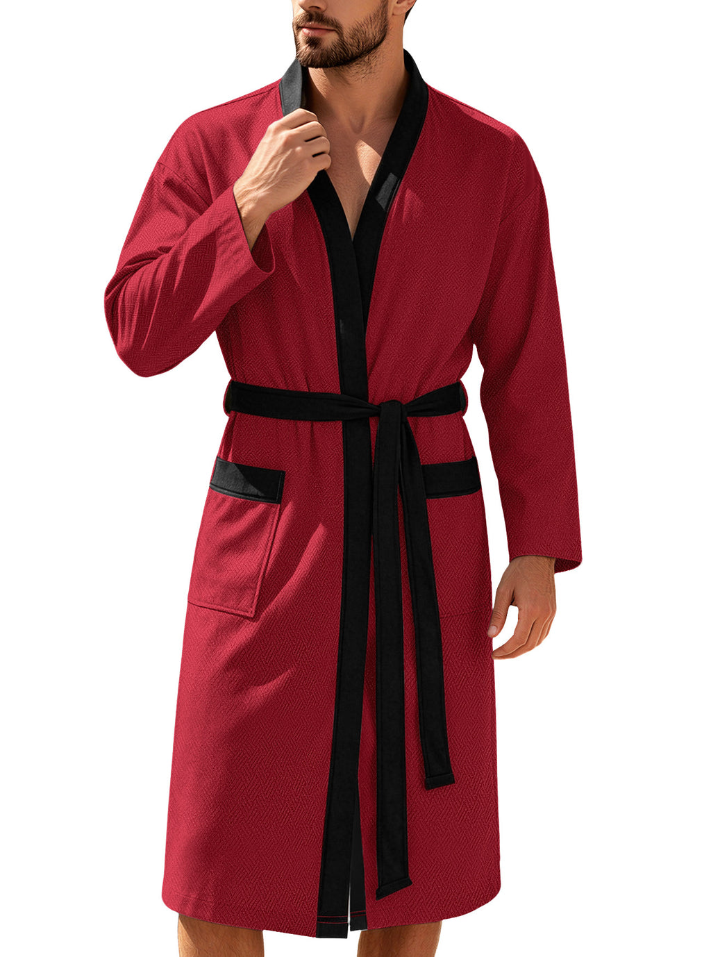 Hommes Twill Terry Cloth Casual Robe longue avec deux poches et cordon de serrage
