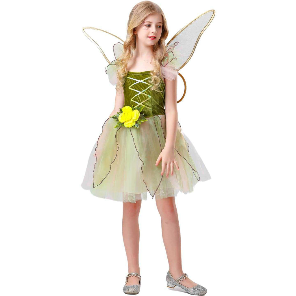 Robe de fée aux fleurs de forêt avec ailes