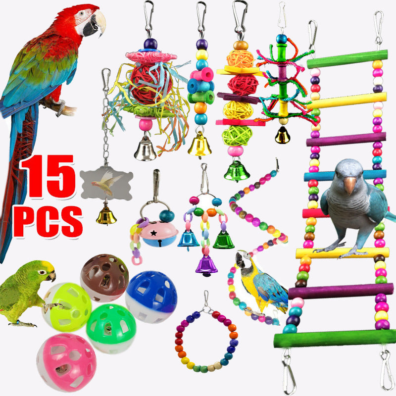 Jouet combiné de perroquet Ensemble de 10 pieces Perles en bois Échelle rotative Échelle Stand en bois Échelle
