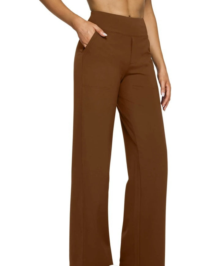 Pantalons à pattes droites à taille haute avec poches longues