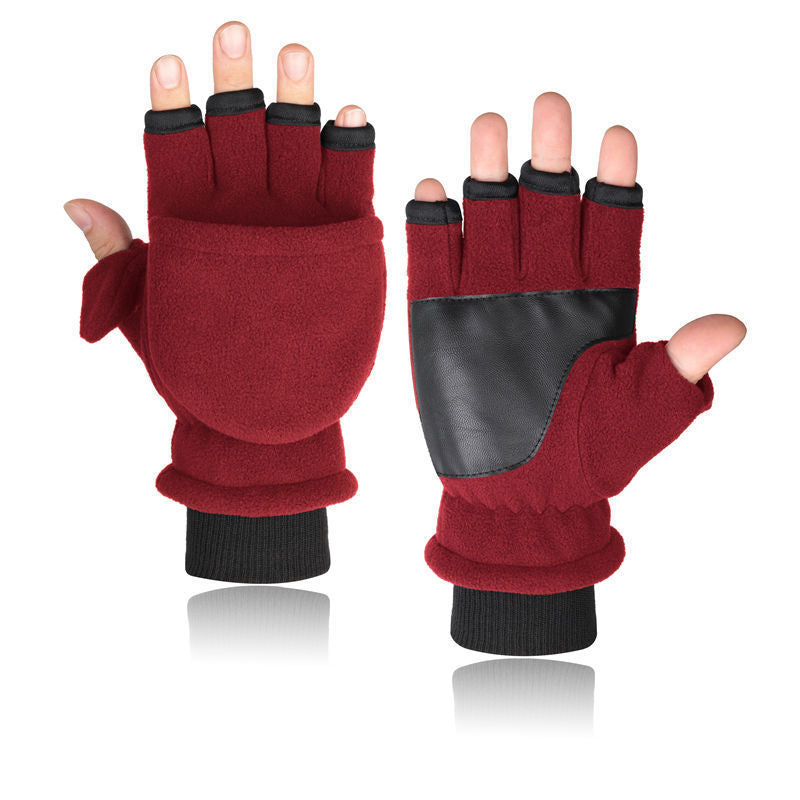 Gants de velours double couche Flip Touch écran demi-finger Gants