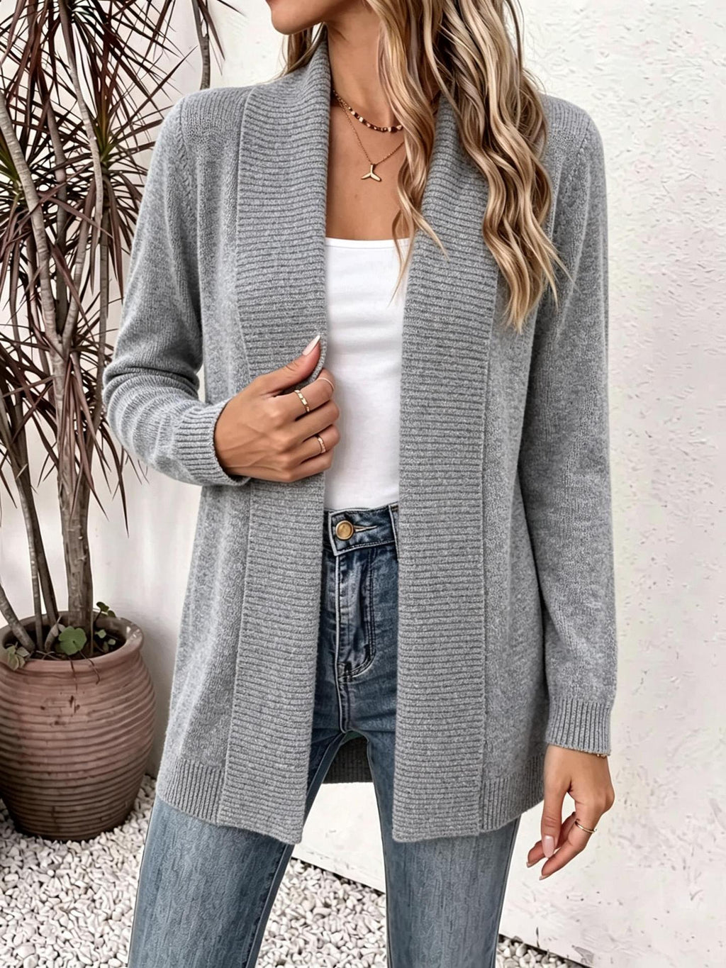 Collier de châle pour femmes Long Knit Cardigan