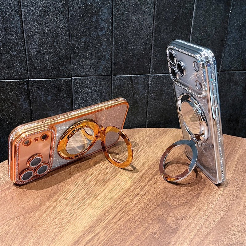 Étui téléphonique Bord de Strass Glitter Maquillage Miroir Support Aspiration magnétique