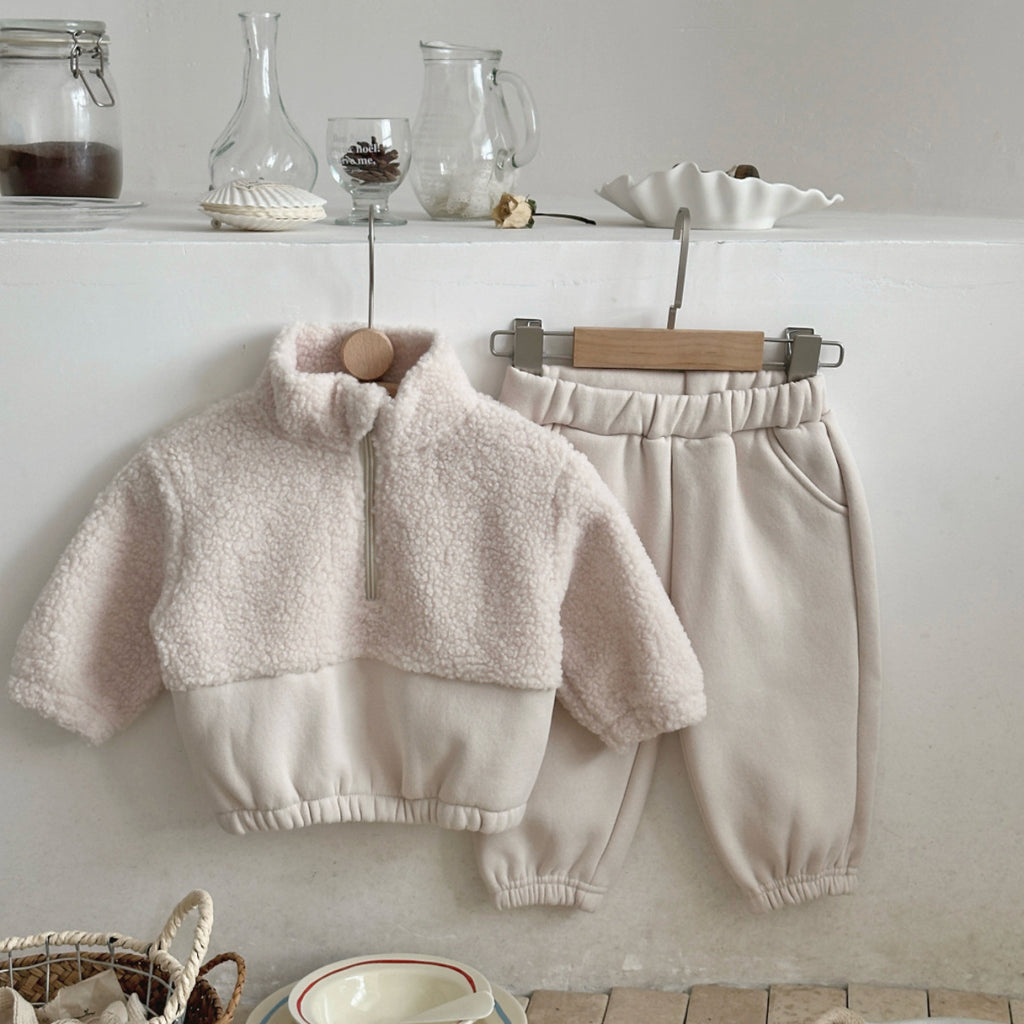 Baby and Toddler Lambswool Collier Stand-up Chandail demi-zip