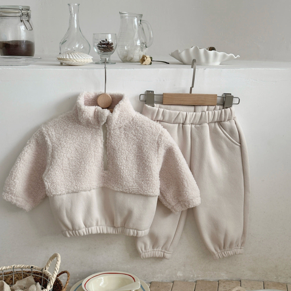 Baby and Toddler Lambswool Collier Stand-up Chandail demi-zip