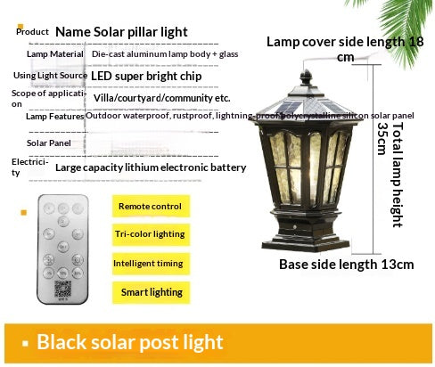 Solar Couryard Light European Outdoor Column Headlight Waterproof Fence Gate Pillar Light