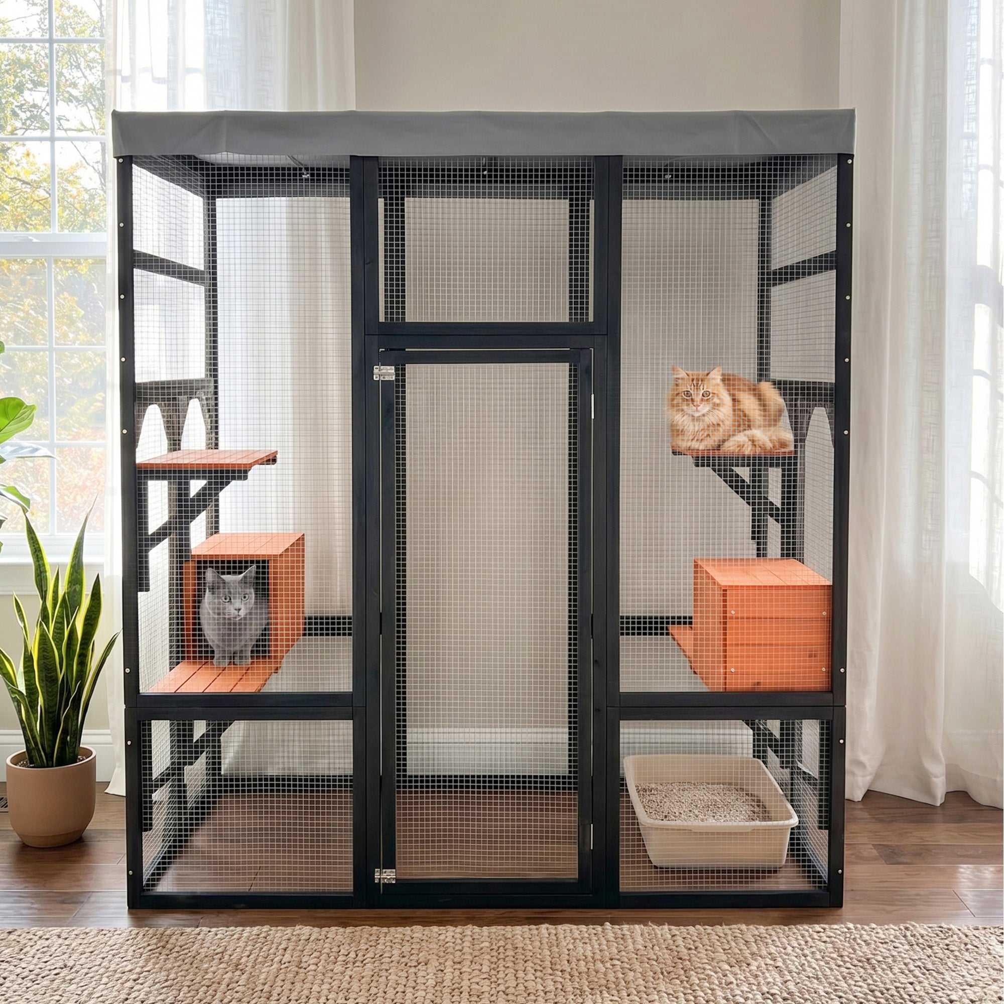 Catio en bois noir de 62.6" pour chats
