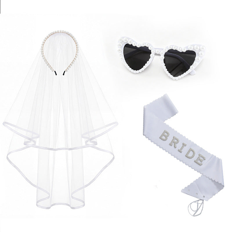 Voile, bracelet de coiffure en perles de mariée Lunettes de soleil monopièces