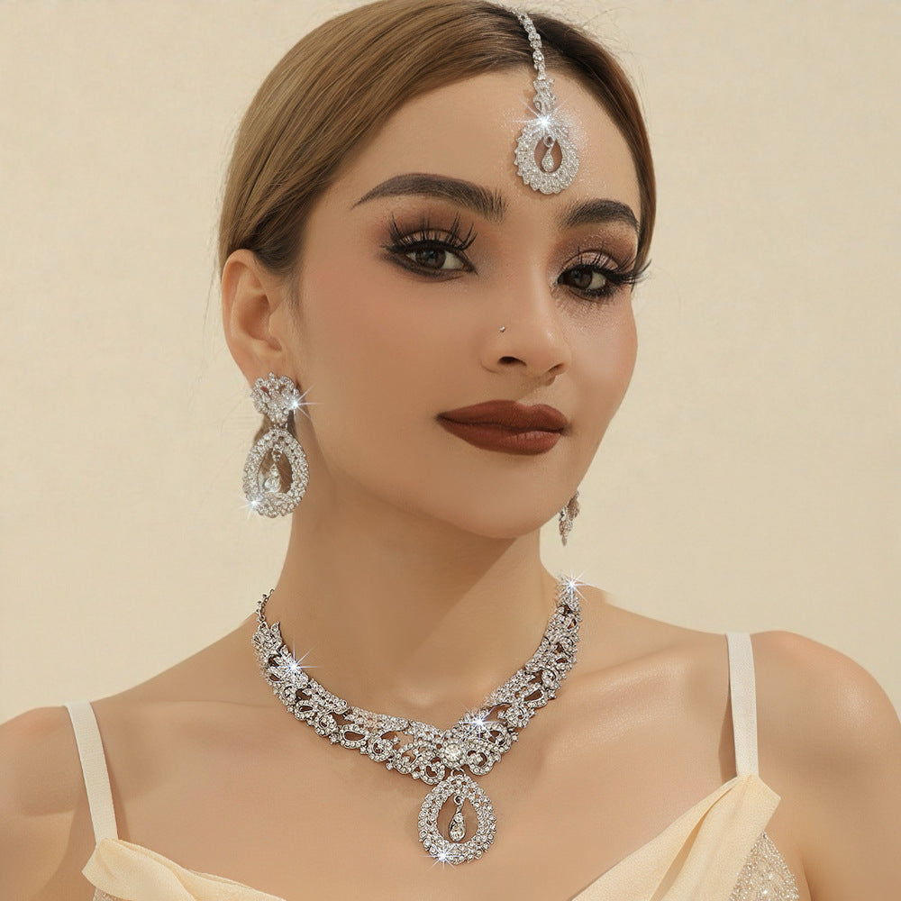 Ensemble de bijoux en strass en or à 3 pièces pour mariée