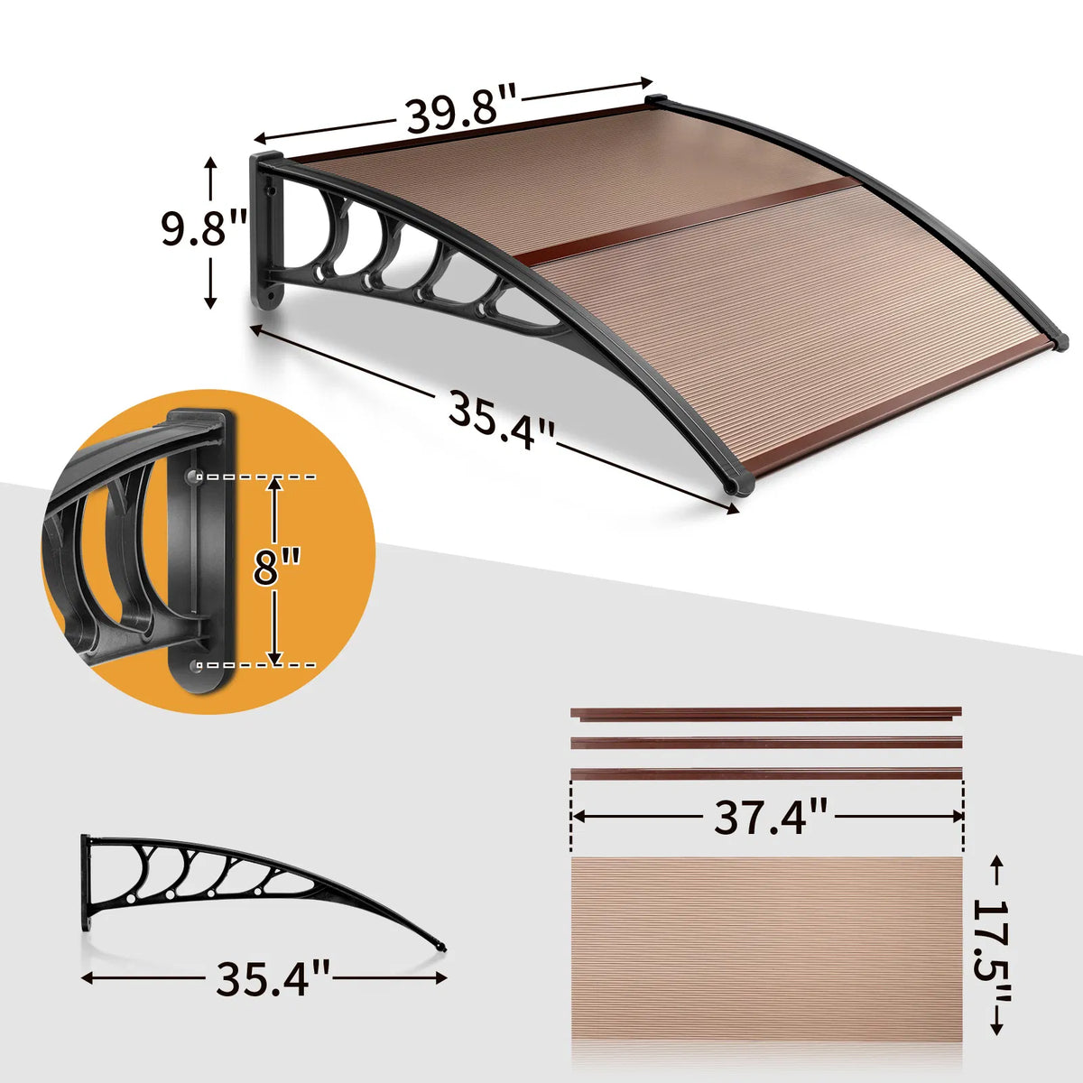 100 x 96cm Maison Application porte et fenêtre couverture de pluie Eaves Brown Board & Black Holder