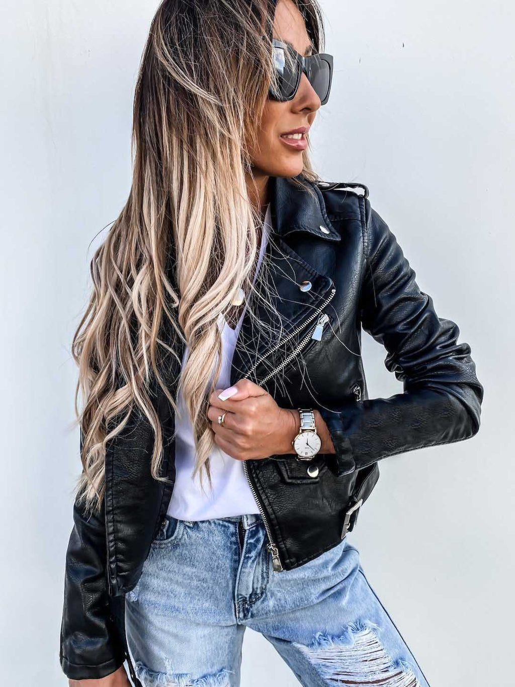 Veste Top PU en cuir zipper court