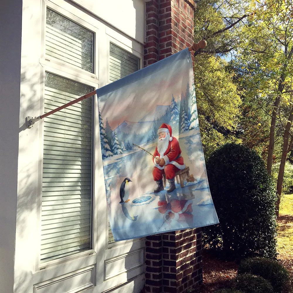 Père Noël Pêche sur la glace sur le lac Maison de Noël Drapeau Grande Manche Porc Pole Decorativ