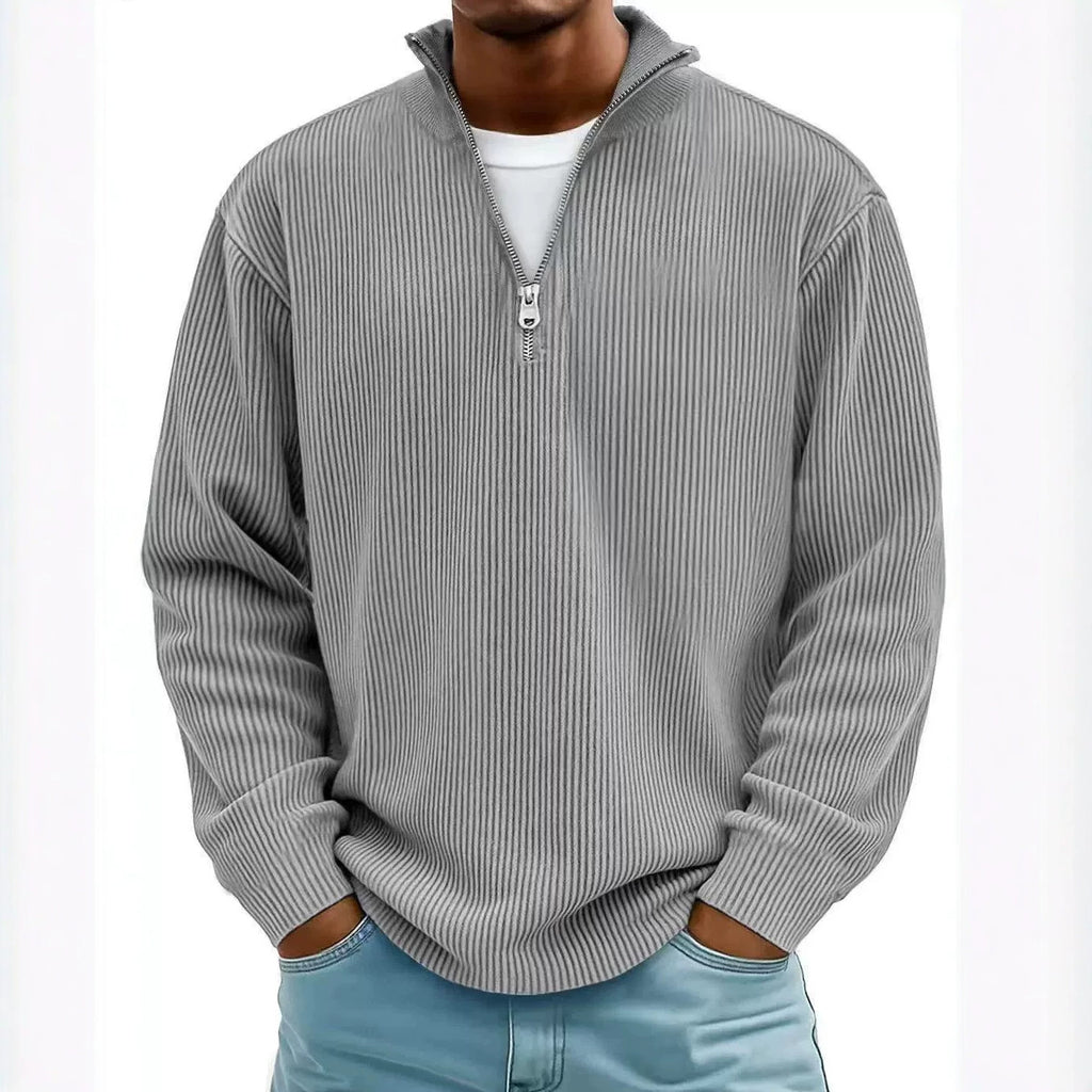 Amazon Arrivée Automne Hommes Casual Top Stand Collared Corduroy Longue Manches Hommes Polo Shir