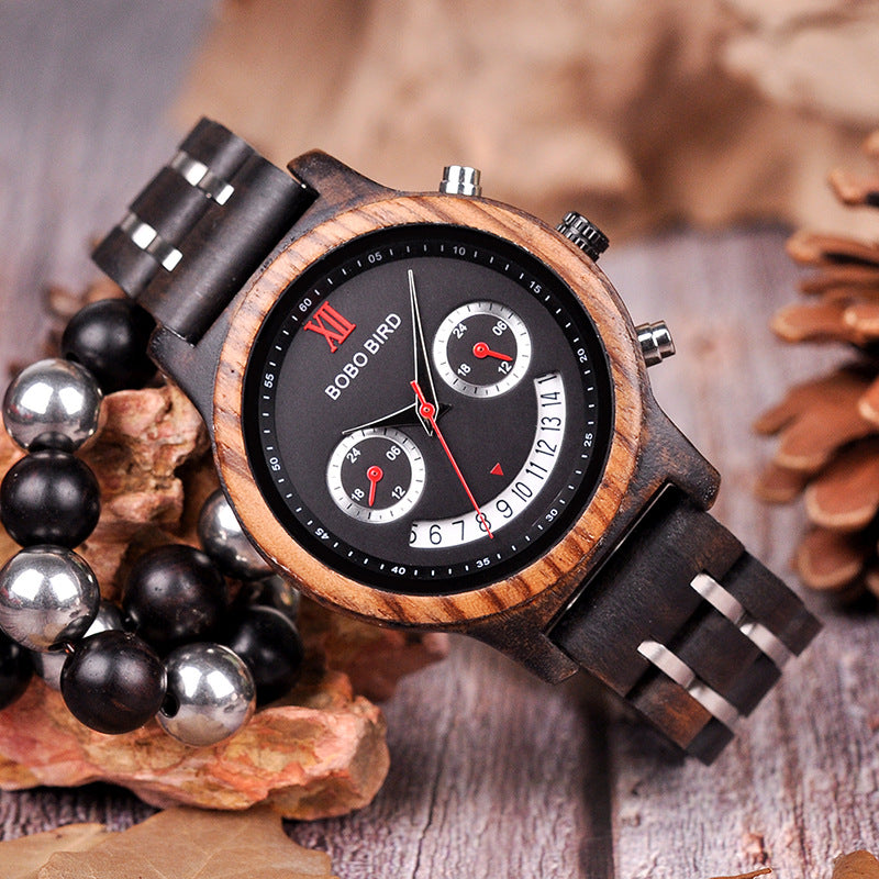 Montre à quartz en bois classique en bois