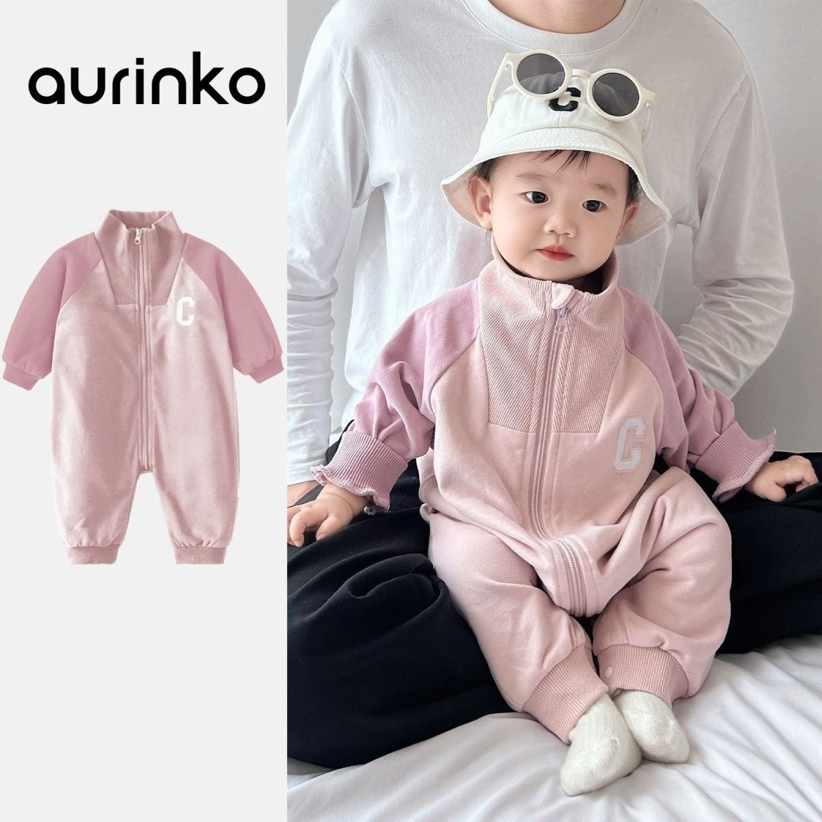 Style coréen Zippered C-Label à manches longues Onesie pour bébés