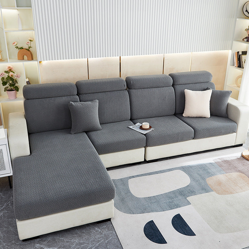 Couvercle simple de canapé Jacquard anti-poussière couleur solide Coussin de siège long de la chaise