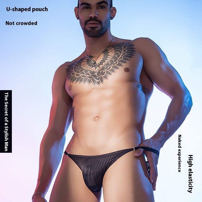 Basse taille rayée mince sangle haute élastique T-back