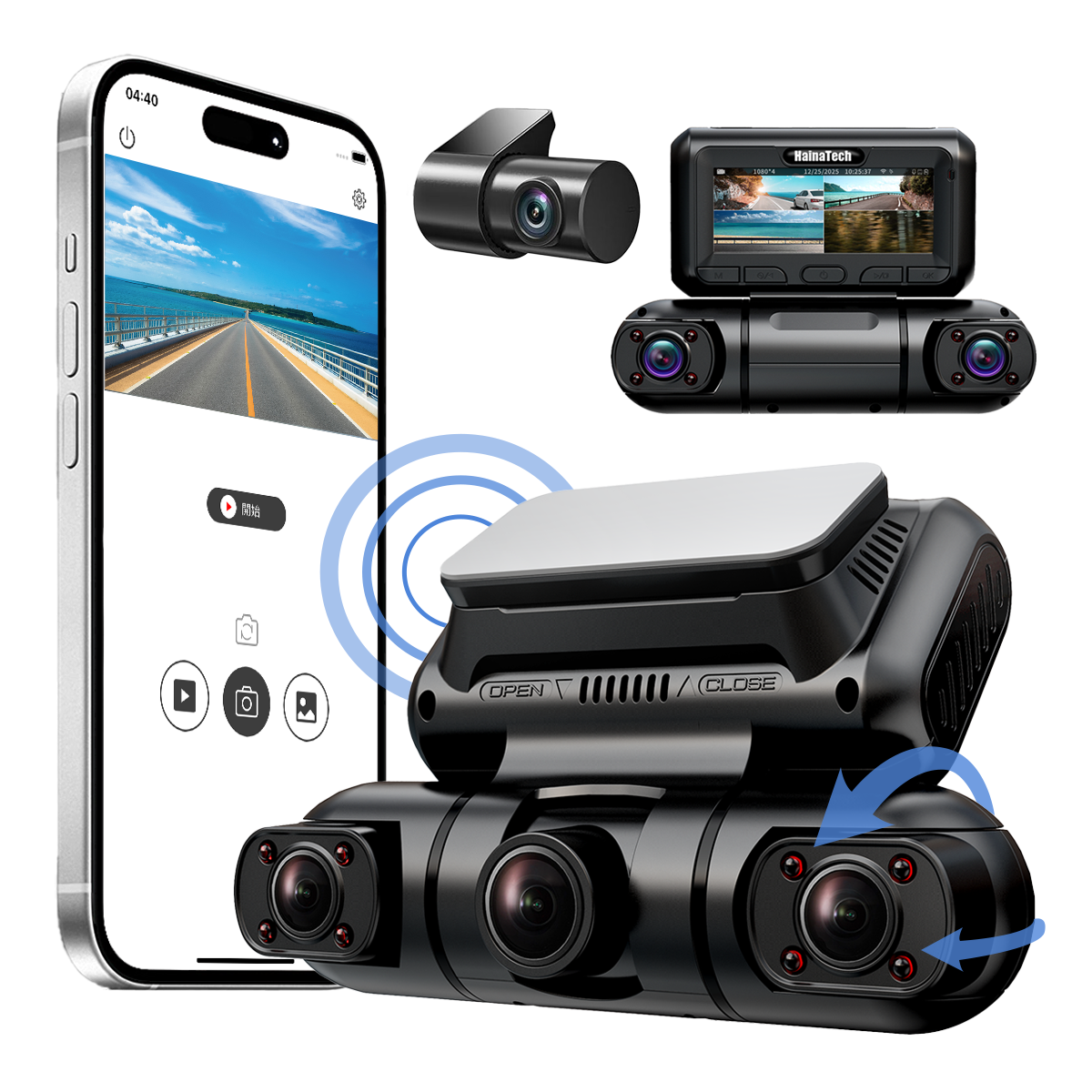 Hainatech 360 Degree View 4 Channel Dash Cam avant et arrière à l'intérieur gauche droite