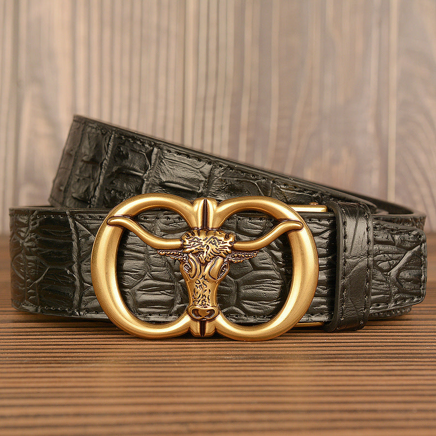 Men's Retro Ox-Head Automatic Buckle Belt