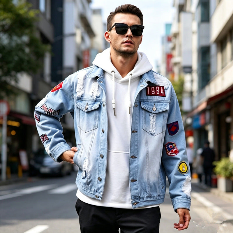 Veste denim pour homme avec manteau européen et américain