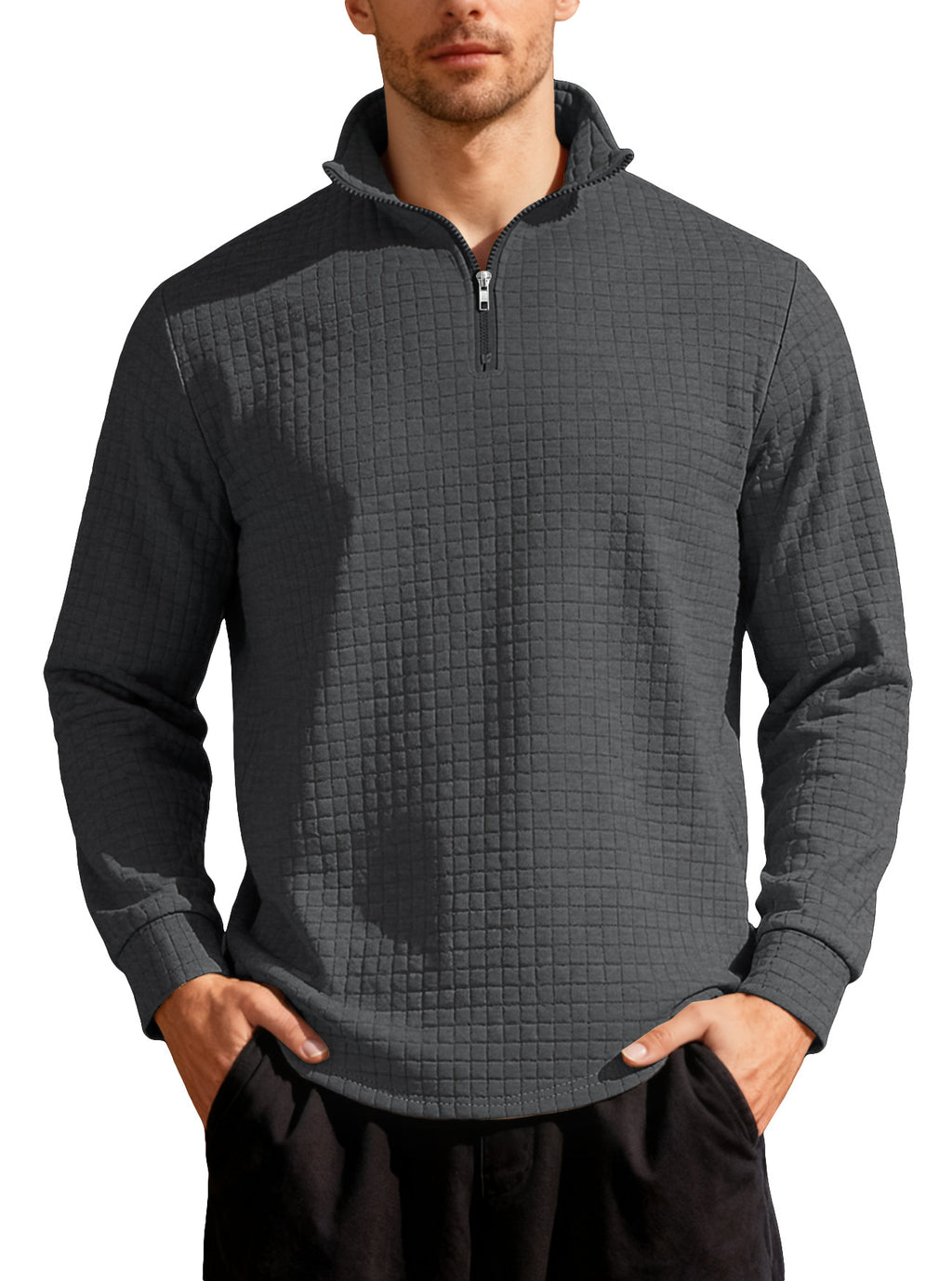 Homme d'affaires casual Loose-fit Jacquard Col d'équipage demi-zip Hoodie avec petite patte carrée