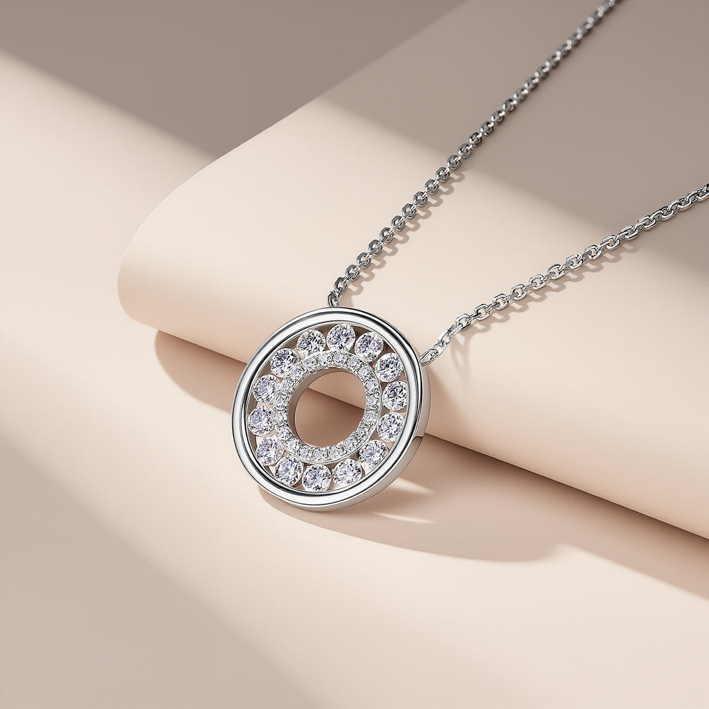 S925 Collier en mousse argentée Sterling Silver Pave Circle 40-45cm D Couleur VVS1 Silver Gold Dual