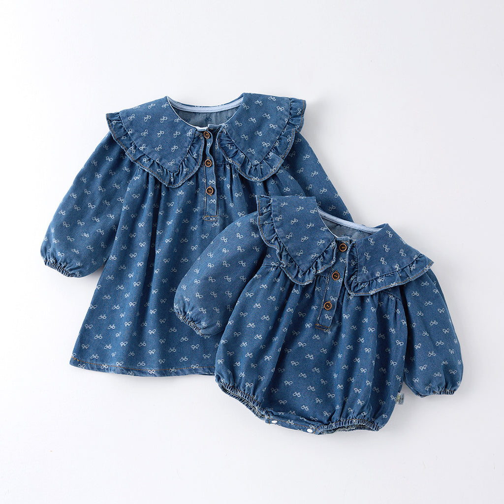 Robe en une seule pièce pour enfant Denim Romper Triangle style Crawling Suit Girls