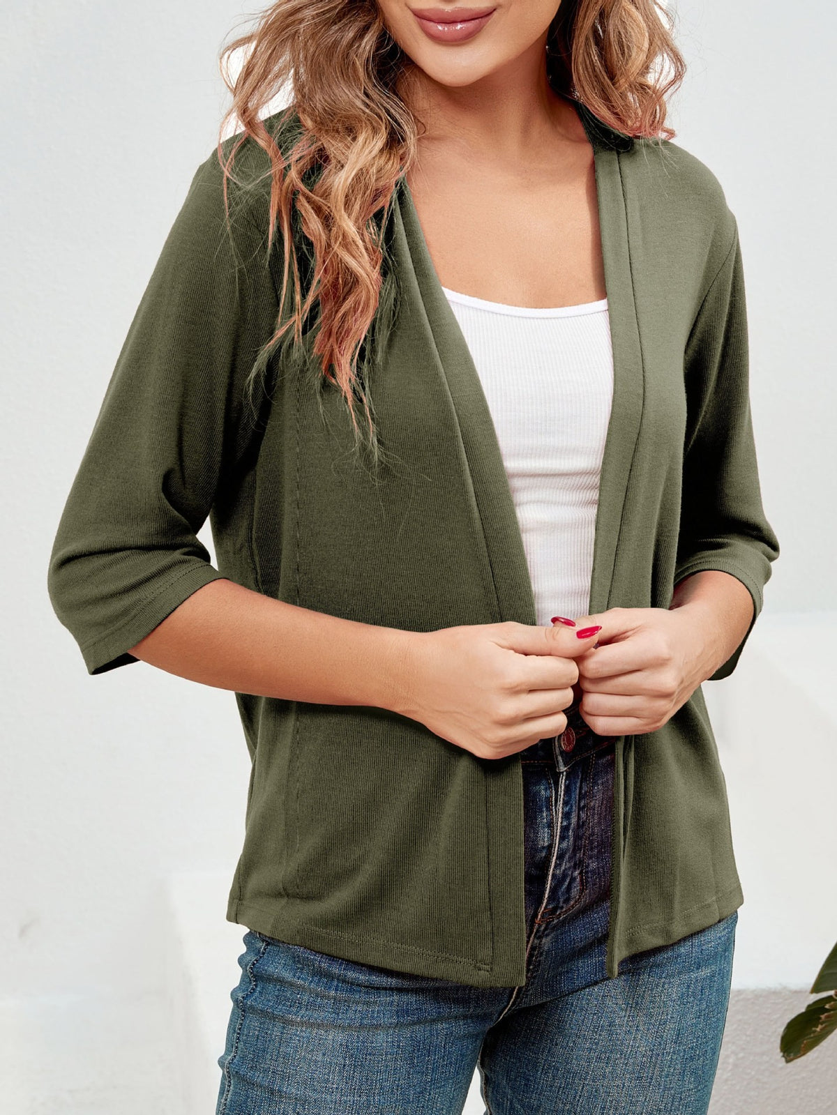 Élégante Outwear Sun-Protection Top Cardigan tricoté à manches trois quarts